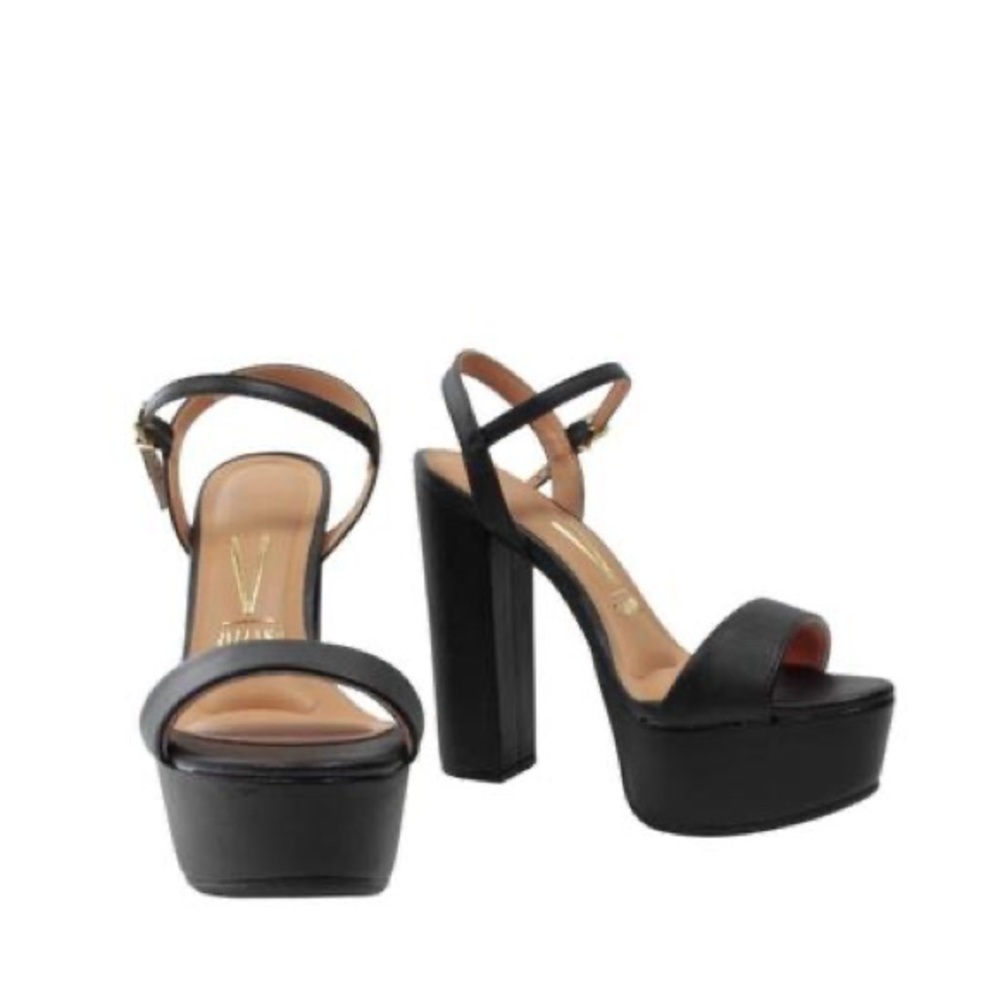 Vizzano Black Ankle Strap Block Heels - Picture 4 of 7